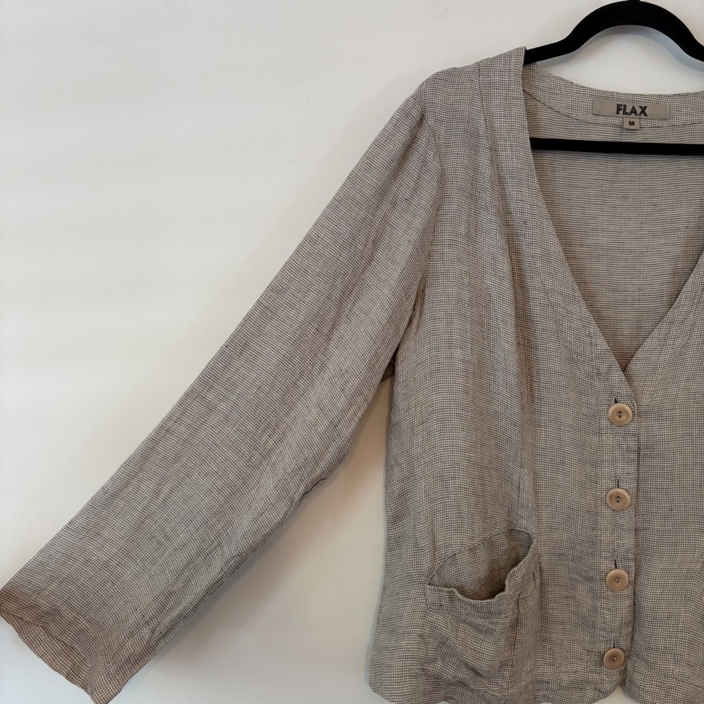 FLAX 100% Linen Button Front Cardigan M Oversized Lagenlook Minimalist Layer - Picture 5 of 10